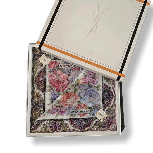 Yves Saint Laurent (Exclusive) NEW Floral Print Vintage 1980s Handkerchief Set - Picture 8 of 8